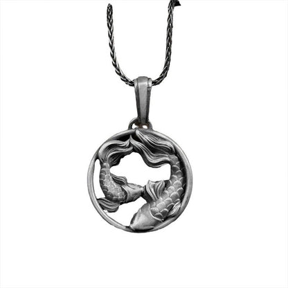 Mythstone Pure Tin Pisces Double Koi Fish Wealth Necklace Pendant