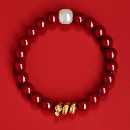 Mythstone Cinnabar Bead Hetian Jade Year Of The Snake Blessing Bracelet