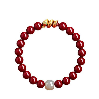 Mythstone Cinnabar Bead Hetian Jade Year Of The Snake Blessing Bracelet