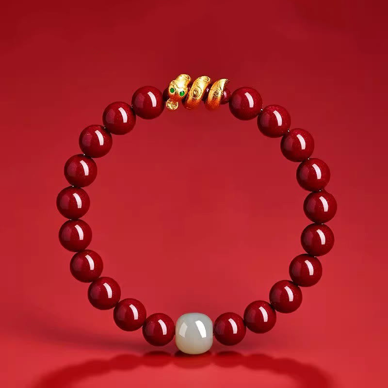 Mythstone Cinnabar Bead Hetian Jade Year Of The Snake Blessing Bracelet