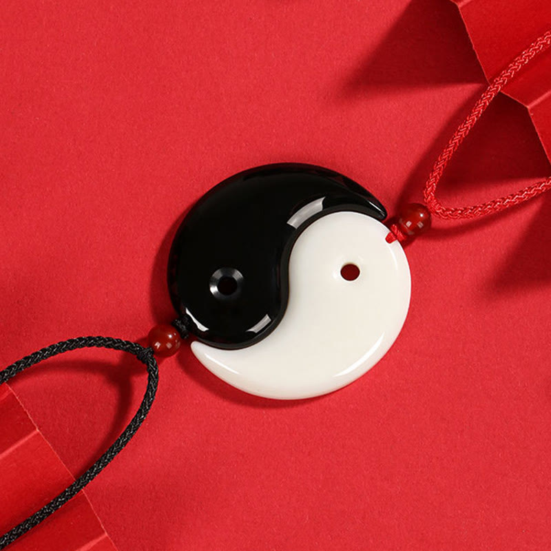 Mythstone Yin Yang Tai Chi Diagram Hetian Jade Luck Necklace Pendant