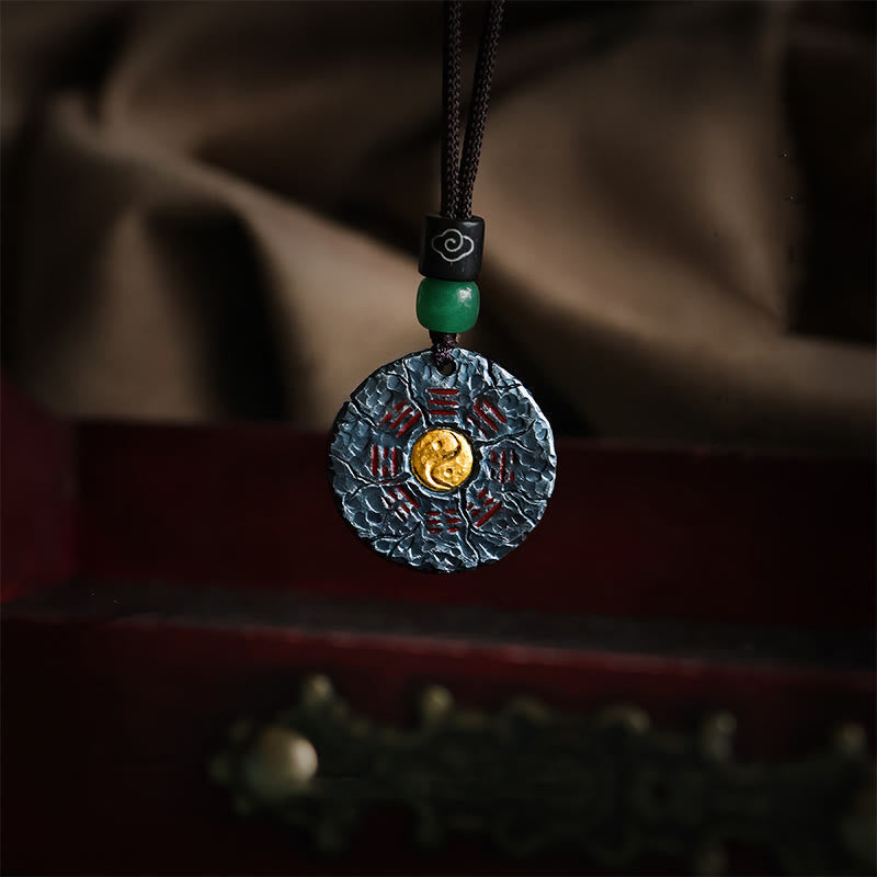 Mythstone 999 Sterling Silver 24k Gold Bagua Tai Chi Yin Yang Design Mountain Ghosts Spend Money Harmony Necklace Pendant