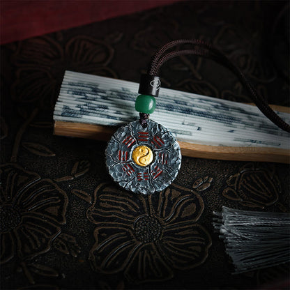 Mythstone 999 Sterling Silver 24k Gold Bagua Tai Chi Yin Yang Design Mountain Ghosts Spend Money Harmony Necklace Pendant