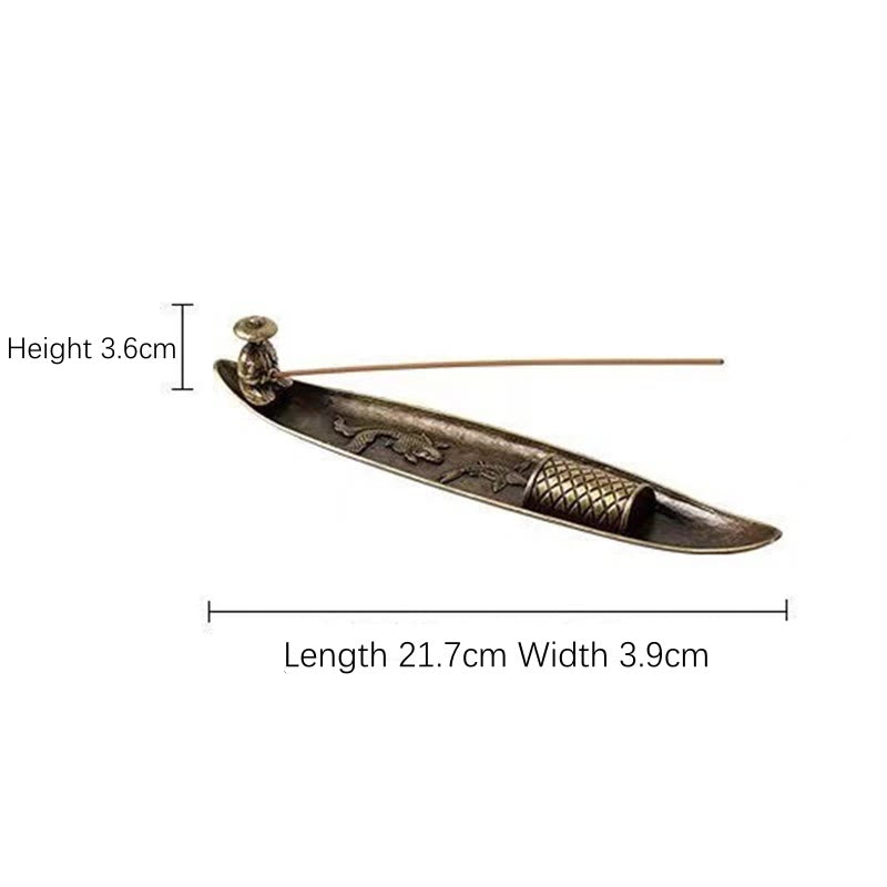 Mythstone Fisherman Boat Koi Fish Zinc Alloy Incense Stick Holder Healing Incense Burner Decoration