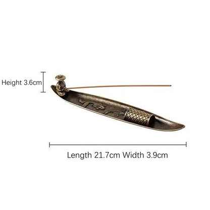 Mythstone Fisherman Boat Koi Fish Zinc Alloy Incense Stick Holder Healing Incense Burner Decoration