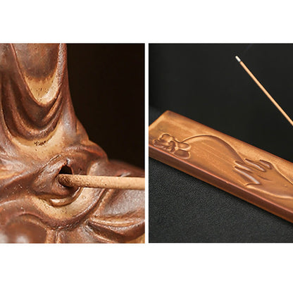 Mythstone Fisherman Fishing Boat Bamboo Buddha Hand Lotus Spiritual Healing Ceramic Stick Incense Burner Decoration