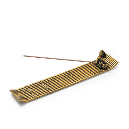 Mythstone Fisherman Bamboo Fishing Boat Alloy Incense Stick Holder Healing Incense Burner Decoration