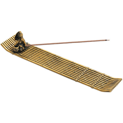 Mythstone Fisherman Bamboo Fishing Boat Alloy Incense Stick Holder Healing Incense Burner Decoration