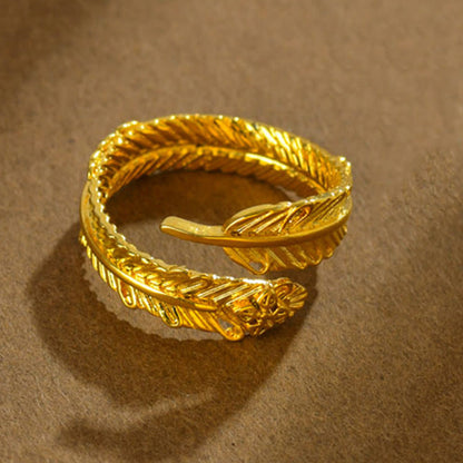 Mythstone River Gold Plated Copper Feather Design Wealth Ring