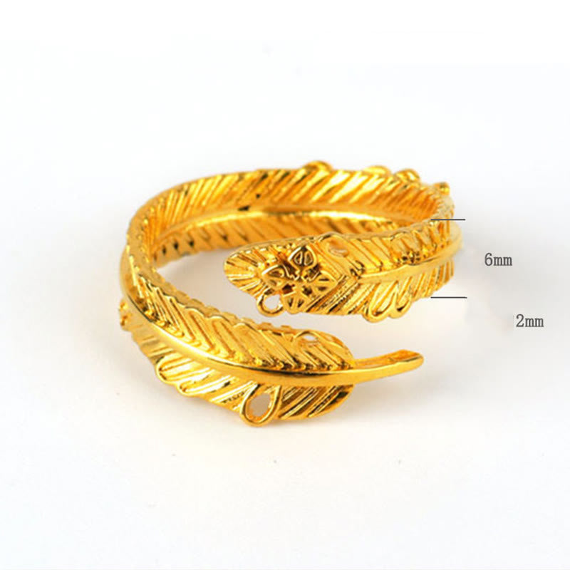 Mythstone River Gold Plated Copper Feather Design Wealth Ring