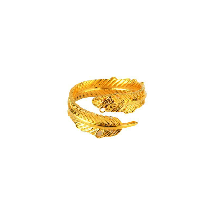 Mythstone River Gold Plated Copper Feather Design Wealth Ring