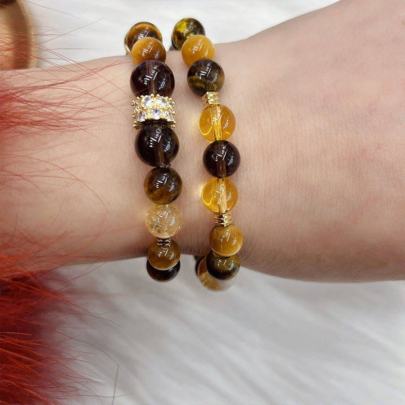 Mythstone Citrine Topaz Smoky Quartz Tiger Eye Happiness Bracelet