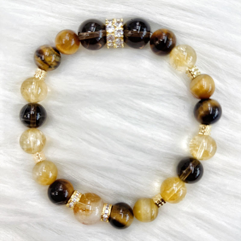 Mythstone Citrine Topaz Smoky Quartz Tiger Eye Happiness Bracelet