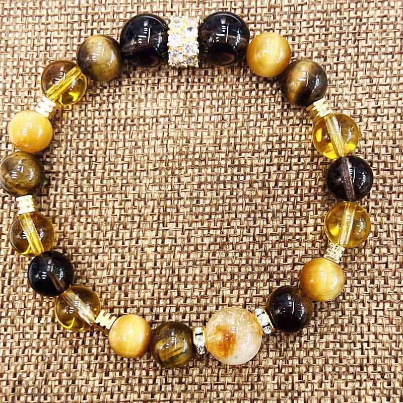 Mythstone Citrine Topaz Smoky Quartz Tiger Eye Happiness Bracelet