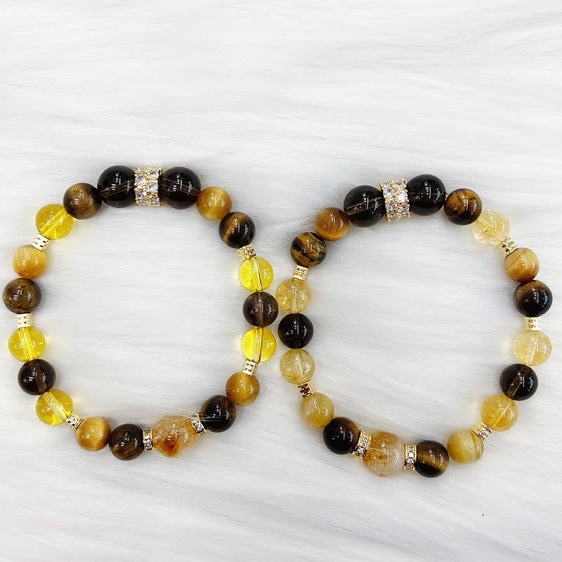 Mythstone Citrine Topaz Smoky Quartz Tiger Eye Happiness Bracelet