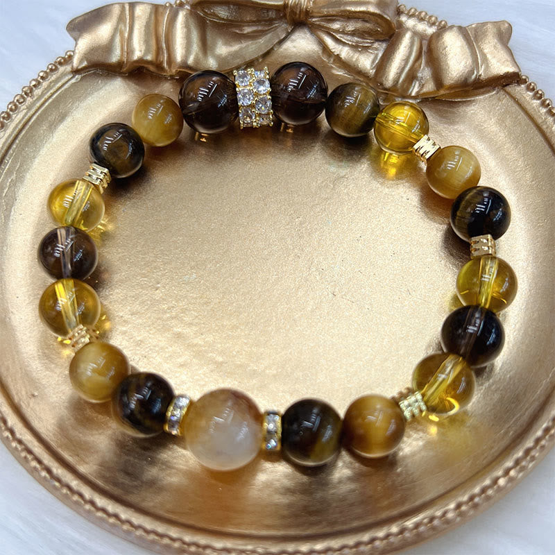 Mythstone Citrine Topaz Smoky Quartz Tiger Eye Happiness Bracelet