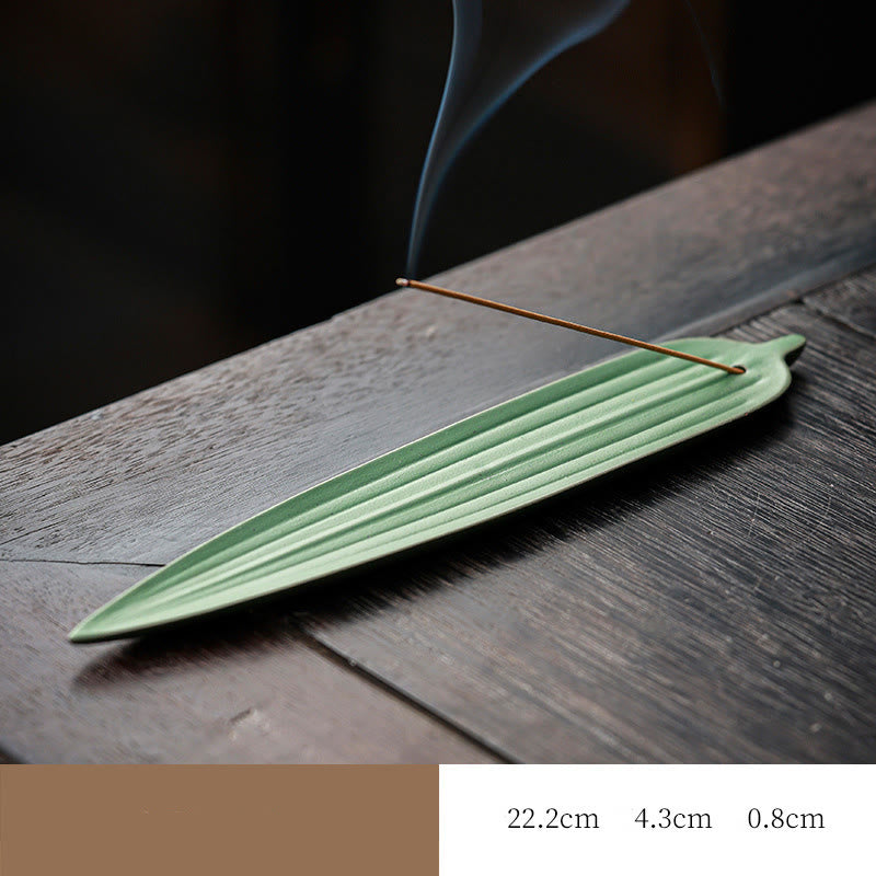 Mythstone Green Bamboo Leaf Healing Ceramic Incense Burner Decoration