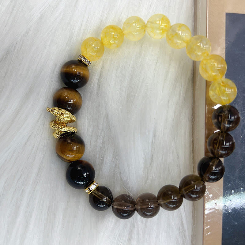 Mythstone Citrine Smoky Quartz Tiger Eye Year of the Snake Prosperity Bracelet