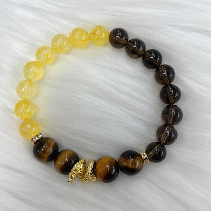 Mythstone Citrine Smoky Quartz Tiger Eye Year of the Snake Prosperity Bracelet