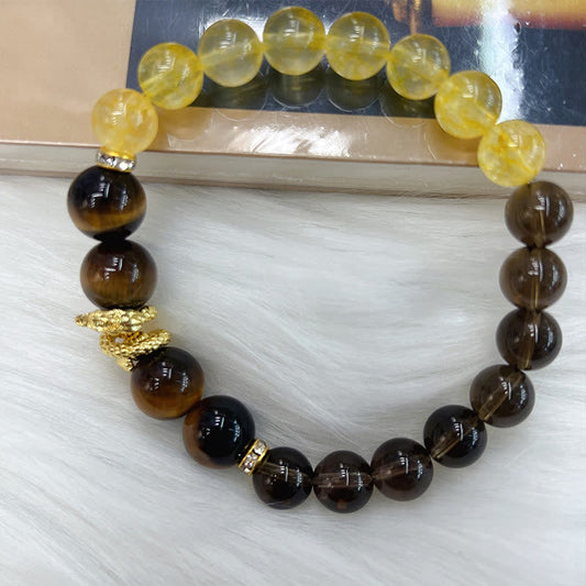 Mythstone Citrine Smoky Quartz Tiger Eye Year of the Snake Prosperity Bracelet