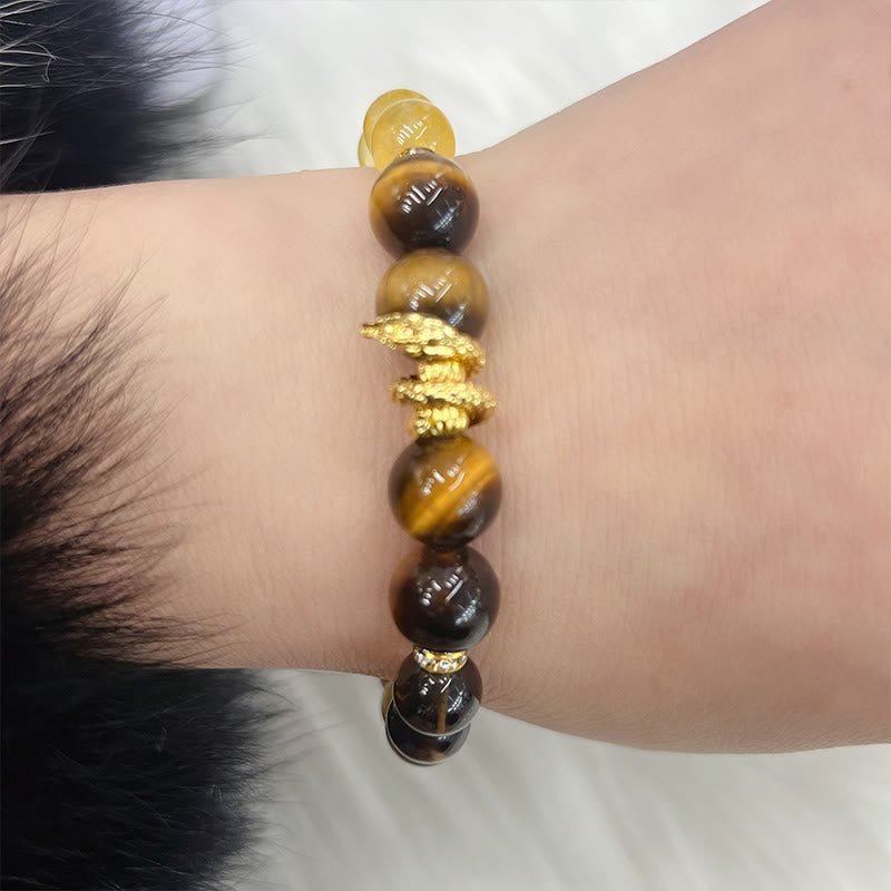 Mythstone Citrine Smoky Quartz Tiger Eye Year of the Snake Prosperity Bracelet