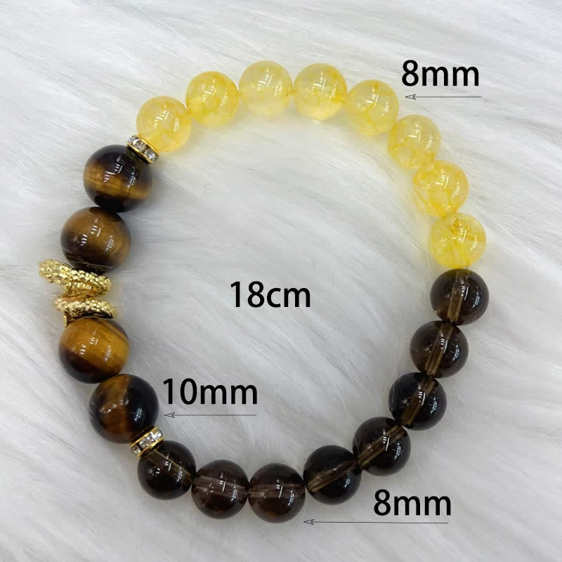 Mythstone Citrine Smoky Quartz Tiger Eye Year of the Snake Prosperity Bracelet