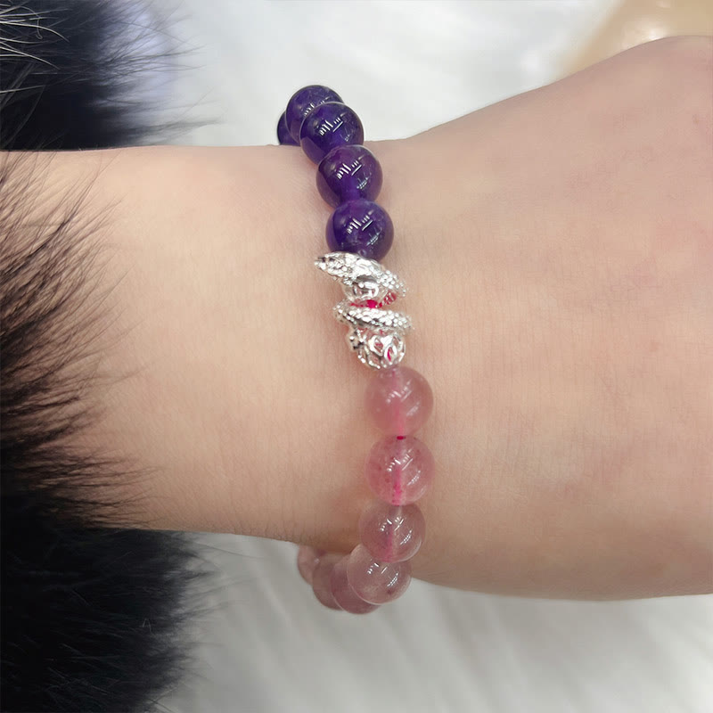 Mythstone Amethyst Strawberry Quartz Year of the Snake Inner Peace Bracelet