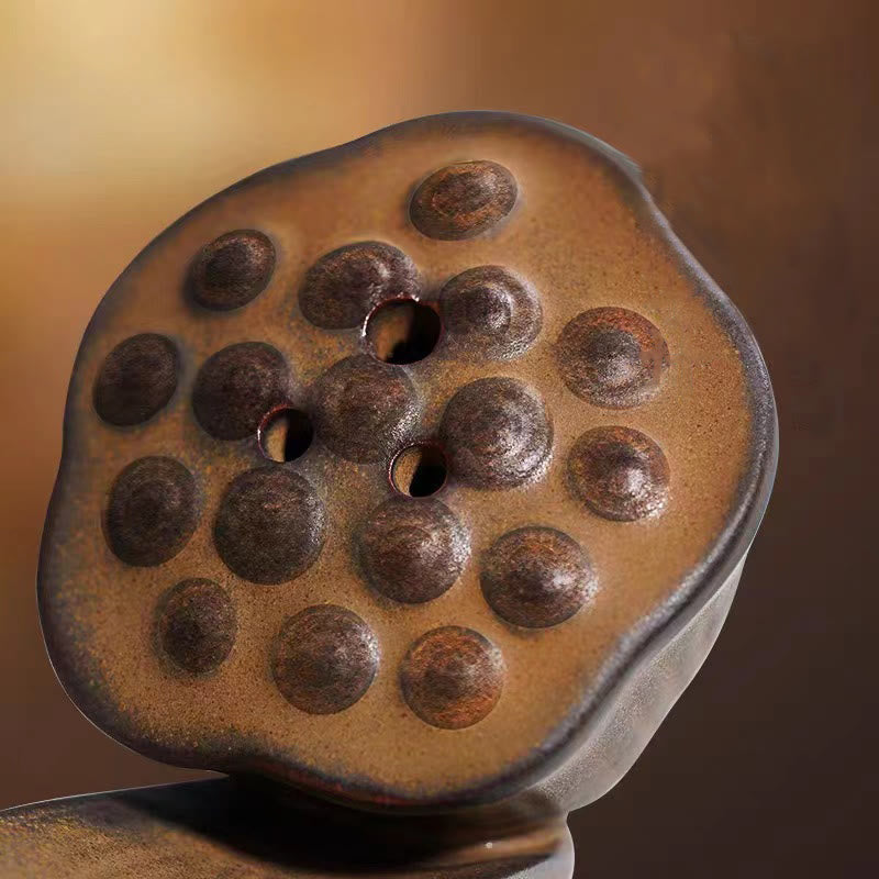 Mythstone Lotus Pod Zen Healing Brown Ceramic Stick Incense Burner Decoration