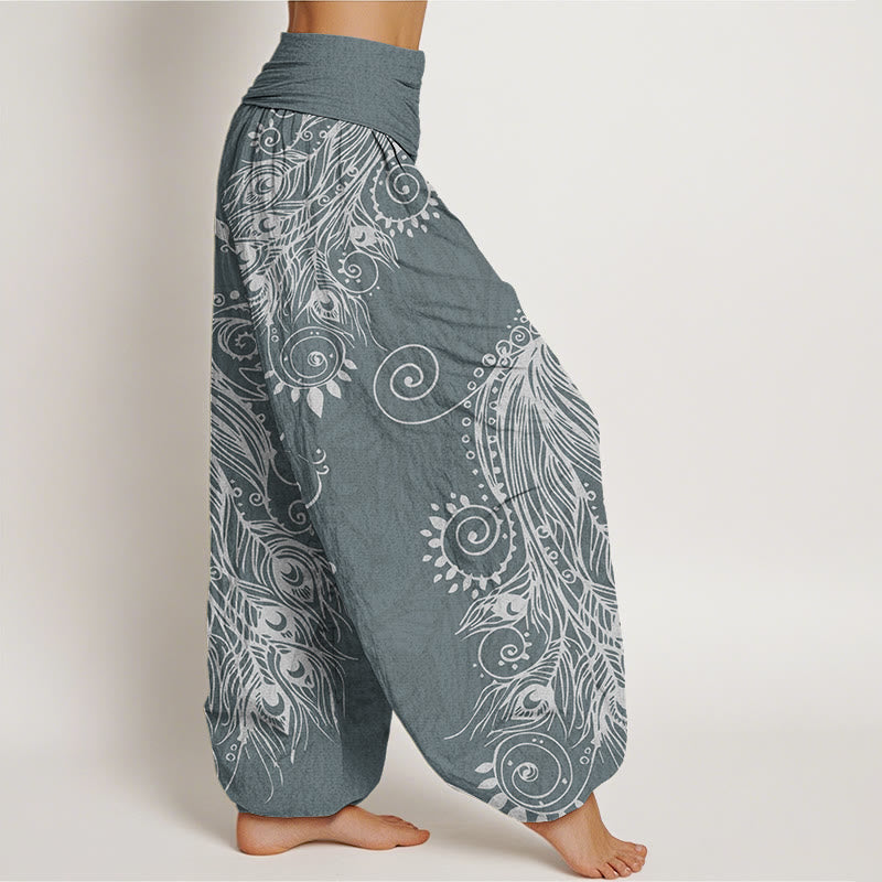 Mythstone Casual Peacock Design Women's Elastic Waist Harem Pants