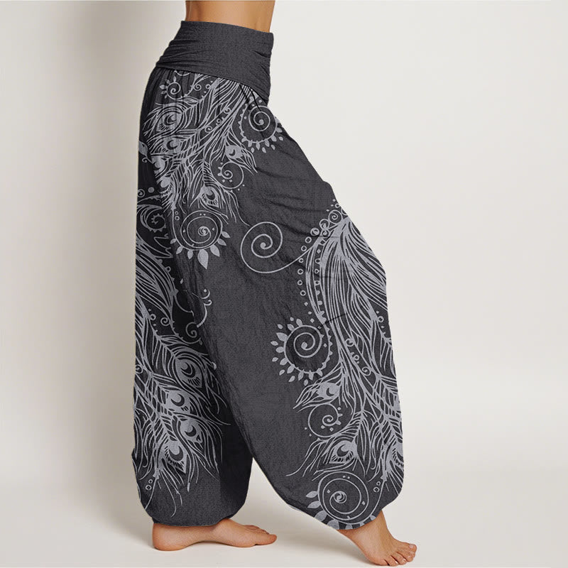 Mythstone Casual Peacock Design Women's Elastic Waist Harem Pants