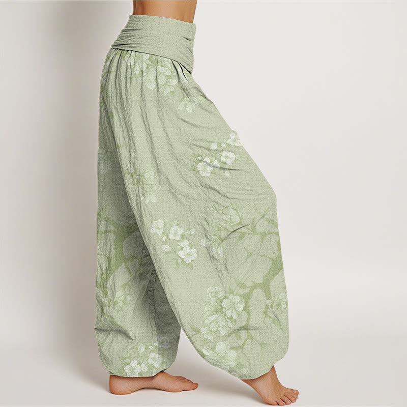 Mythstone Casual Branches Spring Flowers Women's Elastic Waist Harem Pants