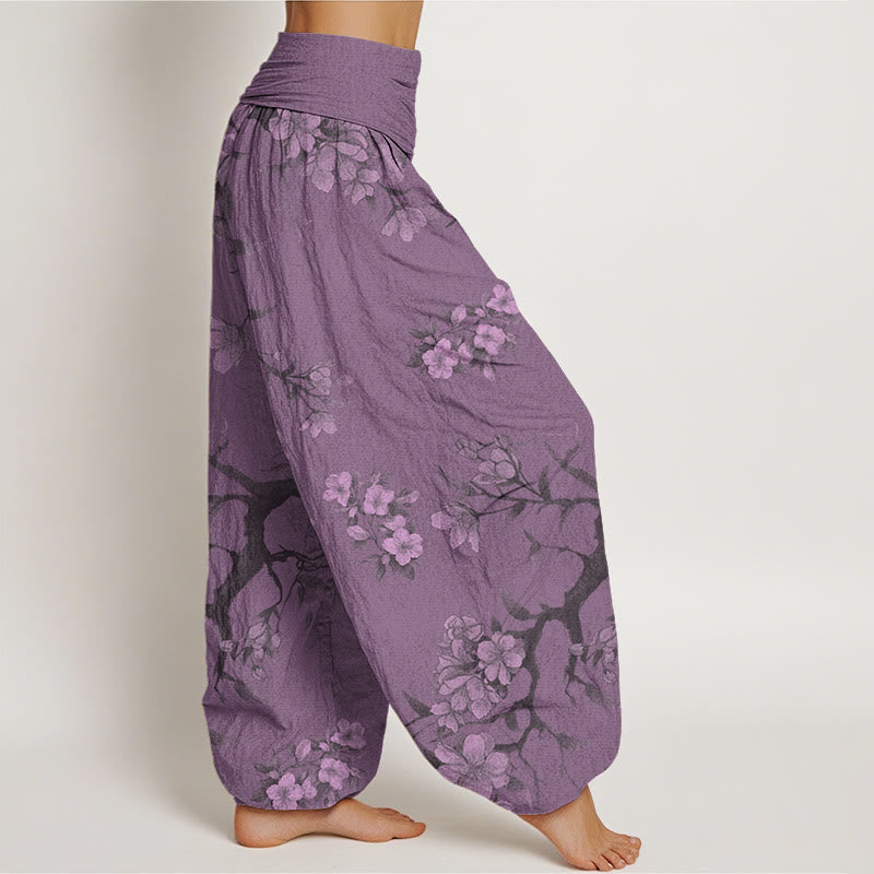 Mythstone Casual Branches Spring Flowers Women's Elastic Waist Harem Pants