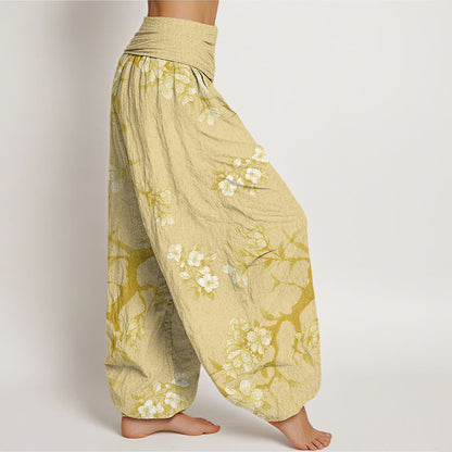 Mythstone Casual Branches Spring Flowers Women's Elastic Waist Harem Pants