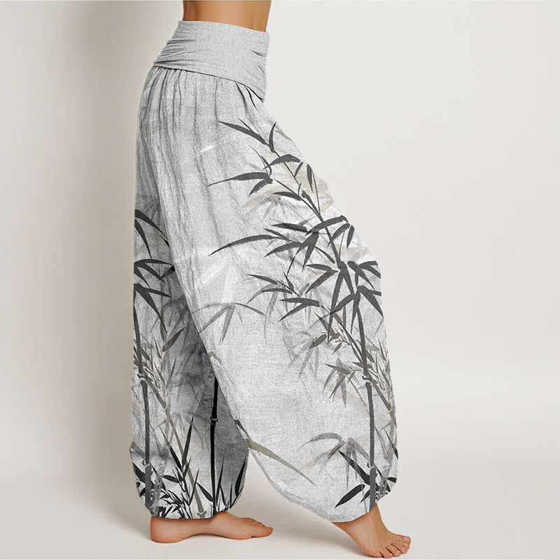 Mythstone Casual Bamboo Leaves Women's Elastic Waist Harem Pants