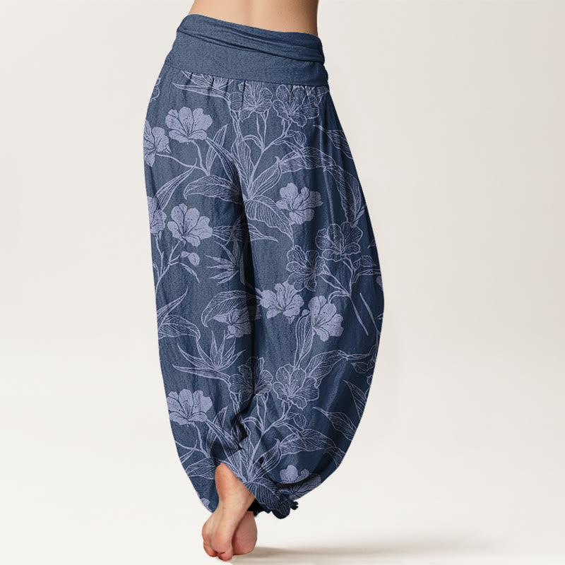 Mythstone Casual Plum Blossom Leaves Women's Elastic Waist Harem Pants