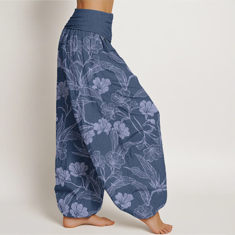 Mythstone Casual Plum Blossom Leaves Women's Elastic Waist Harem Pants