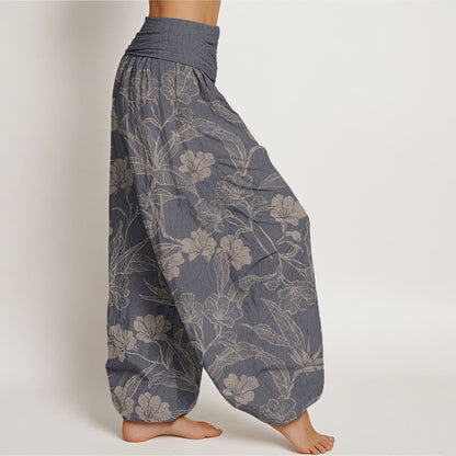 Mythstone Casual Plum Blossom Leaves Women's Elastic Waist Harem Pants