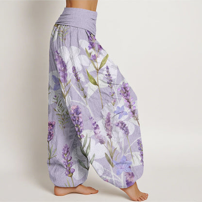 Mythstone Casual Lavender Flowers Lilies Women's Elastic Waist Harem Pants