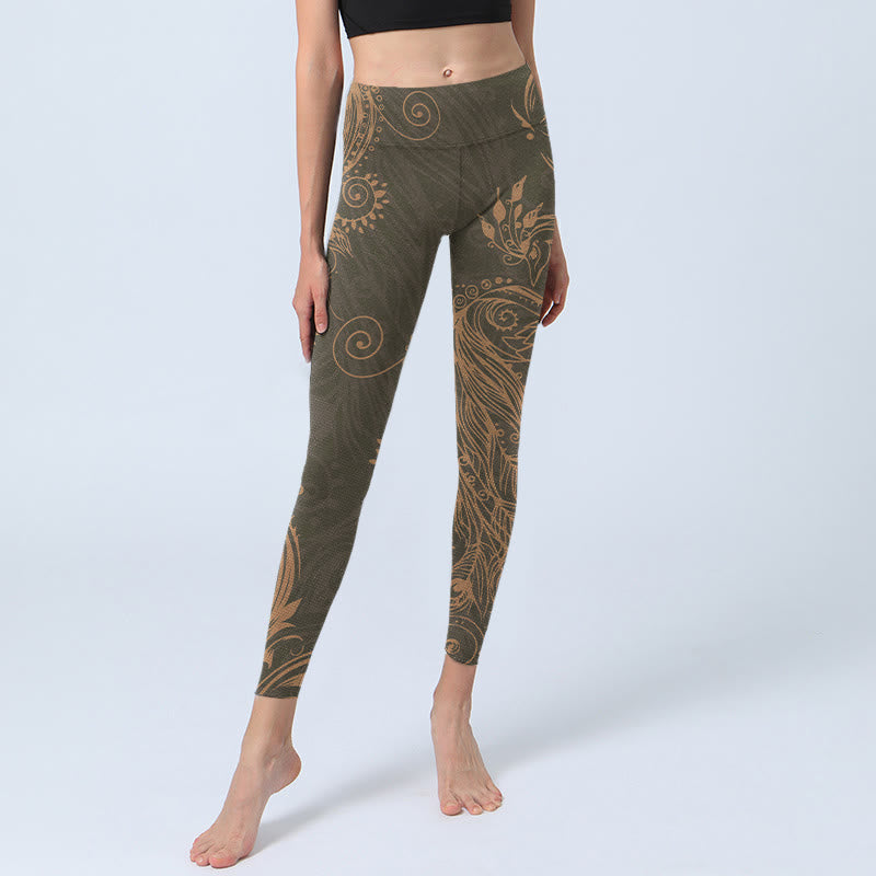 Mythstone Peacock Feather Print Gym Leggings Women's Yoga Pants