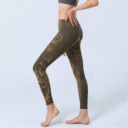 Mythstone Peacock Feather Print Gym Leggings Women's Yoga Pants