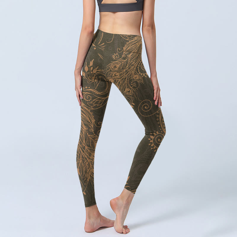 Mythstone Peacock Feather Print Gym Leggings Women's Yoga Pants