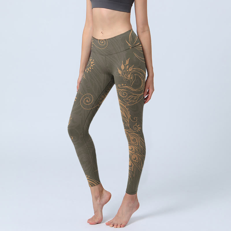 Mythstone Peacock Feather Print Gym Leggings Women's Yoga Pants