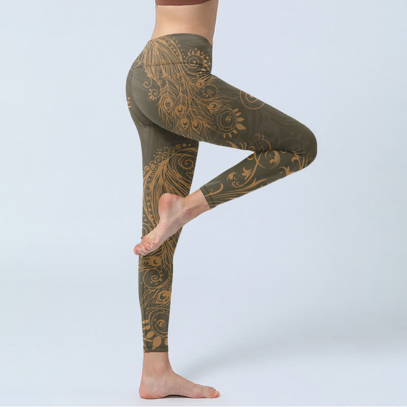 Mythstone Peacock Feather Print Gym Leggings Women's Yoga Pants