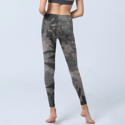 Mythstone Gray Leaves Print Gym Leggings Women's Yoga Pants