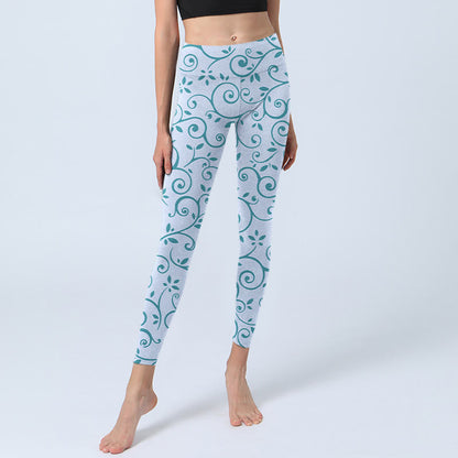 Mythstone Blue Vine Leaves Print Gym Leggings Women's Yoga Pants