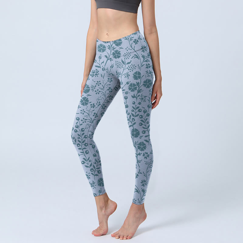 Mythstone Lush Flowers Plants Print Gym Leggings Women's Yoga Pants