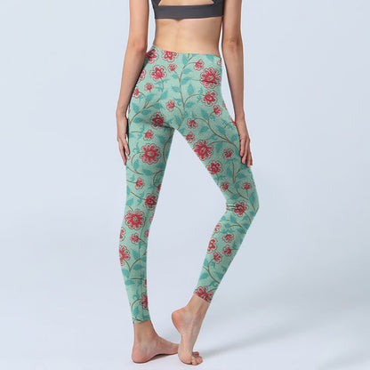 Mythstone Vine Leaves Blossom Print Gym Leggings Women's Yoga Pants