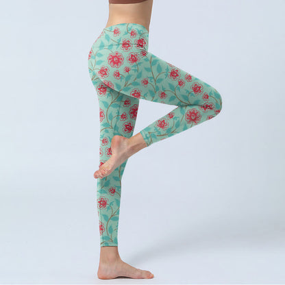 Mythstone Vine Leaves Blossom Print Gym Leggings Women's Yoga Pants