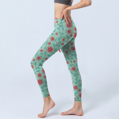 Mythstone Vine Leaves Blossom Print Gym Leggings Women's Yoga Pants