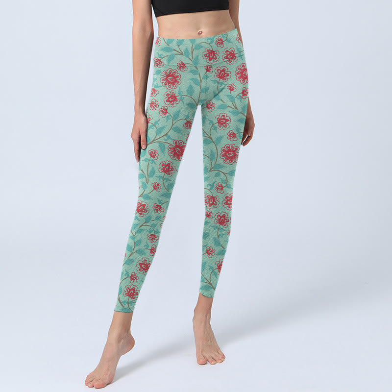 Mythstone Vine Leaves Blossom Print Gym Leggings Women's Yoga Pants